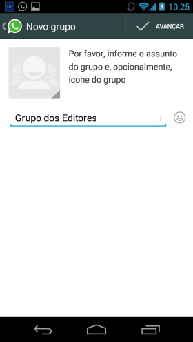 Dê um nome para o grupo e escolha um ícone para ele