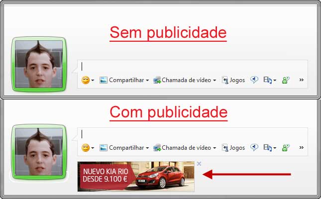 MSN sem publicidade na janela de papo