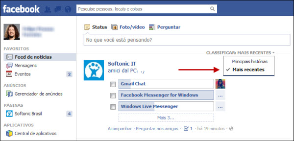 Linha do Tempo classificada por Mais Recentes