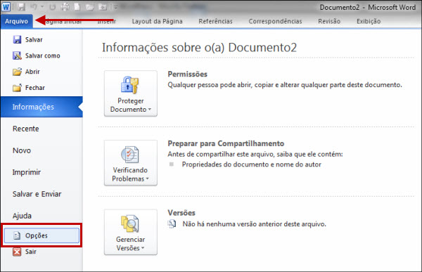 Opções de Salvar no Word