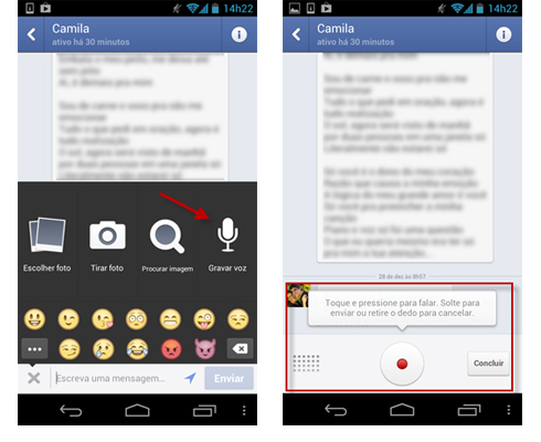 Facebook Messenger - recurso Gravar Voz