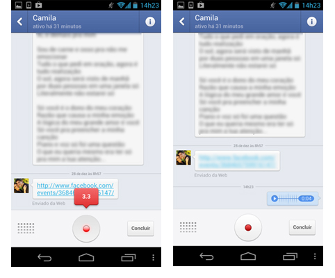 Facebook Messenger - mensagem de voz enviada