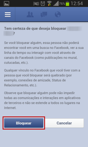Confirmar bloqueio de pessoas no Facebook para celular