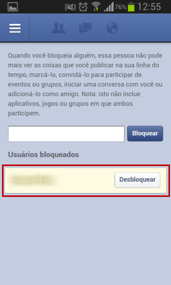 Usuários bloqueados no Facebook para celular