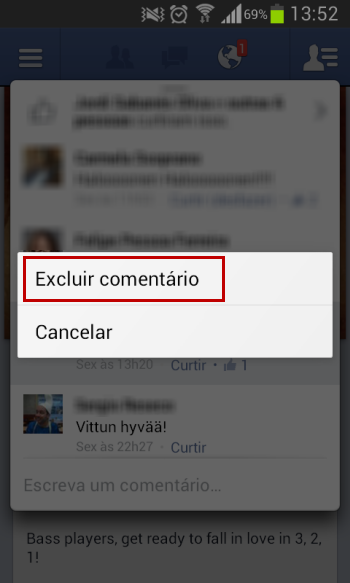 Excluir comentário no Facebook para Android