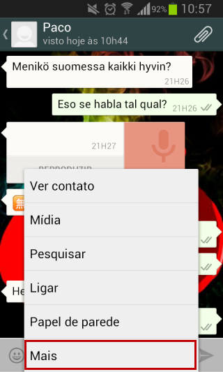 Mais opções de configuração do WhatsApp