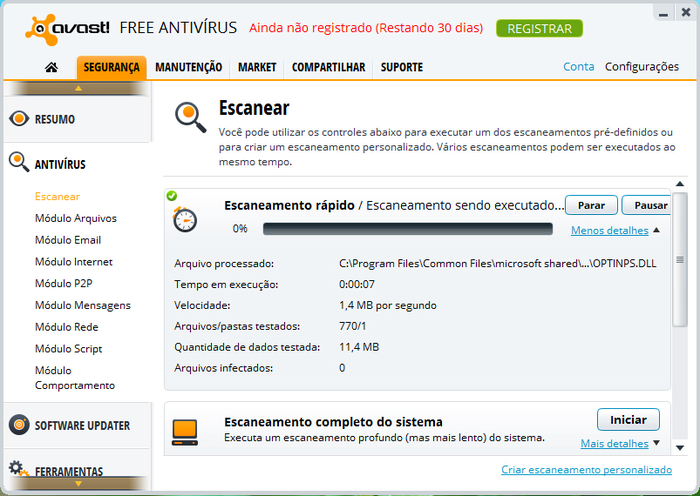 Interface do Avast! Free Antivírus Interface do Avast! Free Antivírus