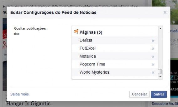 Listas de páginas escolhidas para não mostrarem novidades Listas de páginas escolhidas para não mostrarem novidades