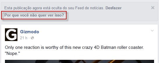 O Facebook quer saber por que você preferiu não ver tal post O Facebook quer saber por que você preferiu não ver tal post