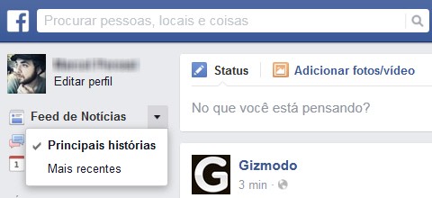 Opções do Feed de Notícias Opções do Feed de Notícias