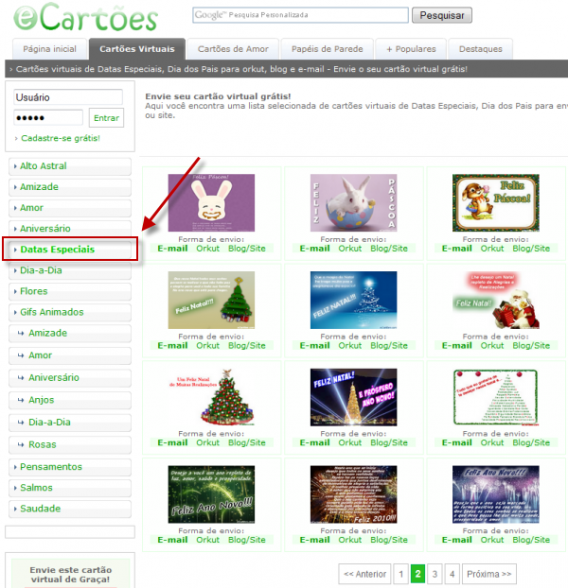 Entre na seção de Datas Especiais para enviar um cartão virtual de Natal
