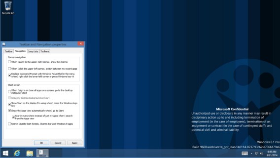 Tela de opções do Windows 8.1 Update 1