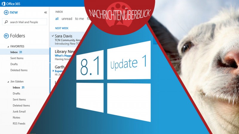 Kacheloberfläche von Windows 8.1 abschalten, Outlook-App für Android, Goat Simulator startet heute