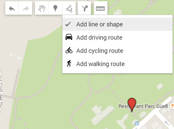 Google My Maps Add line shape route tool