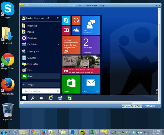 Windows 10 Technical Preview virtual machine vmware