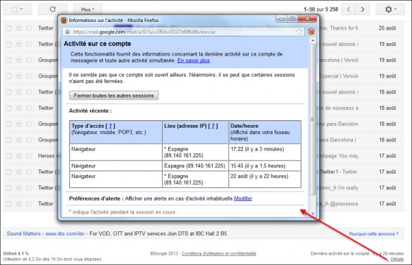Gmail, derniers mouvements en détail