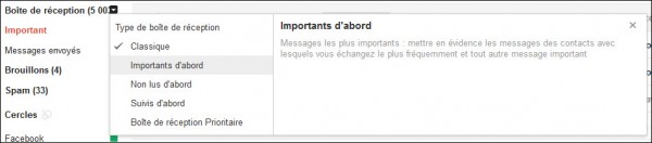 Gmail, les différentes Boîtes de réception