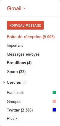 Gmail - Dossiers principaux de la colonne de gauche