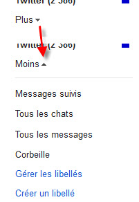 Gmail, le bouton Plus de la colonne de gauche