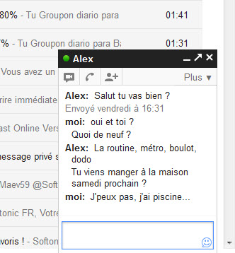 Gmail, fenêtre de Chat