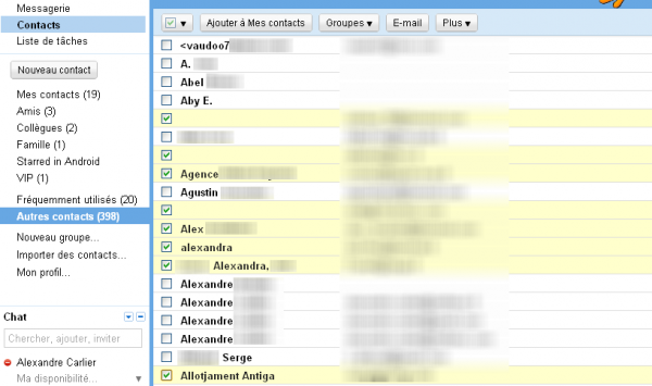 Effacer les contacts non répertoriés