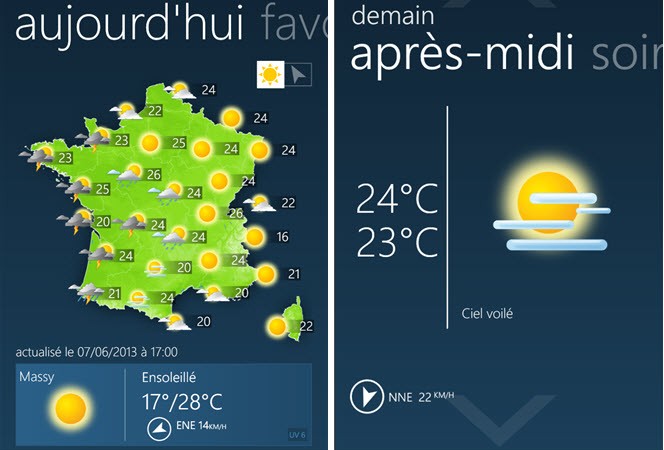 Windows Phone 8 a son application Météo-France