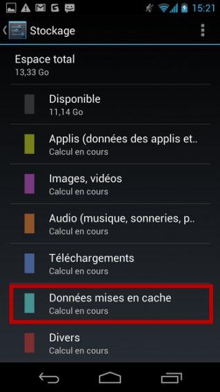 Android - menu Stockage