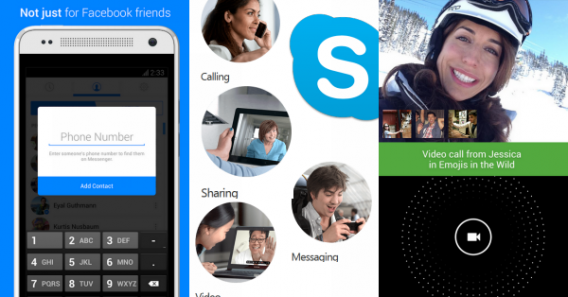 Telas de chamada do FB Messenger, Skype e Hangouts