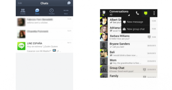 Telas de interface do Line e Yuilop