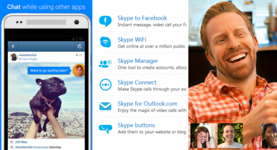 Telas de funcionalidades adicionais no FB Messenger, Skype e Hangouts