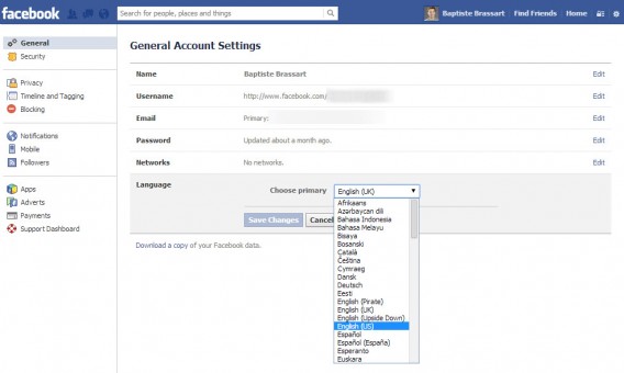 Change language Facebook Graph Search