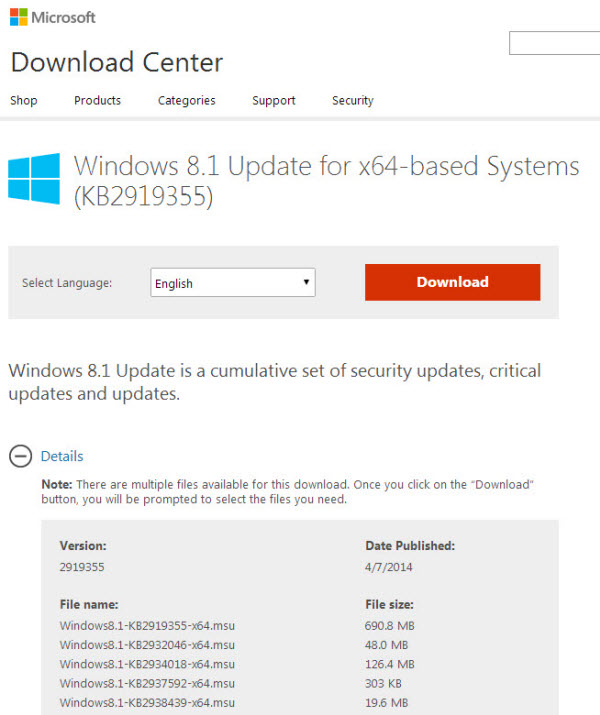 Windows 8.1 mise à jour 1 installer